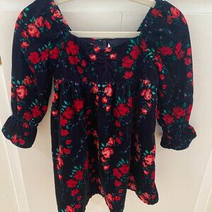 Janie and Jack Navy and Red Velvet Floral Dress, Size 3